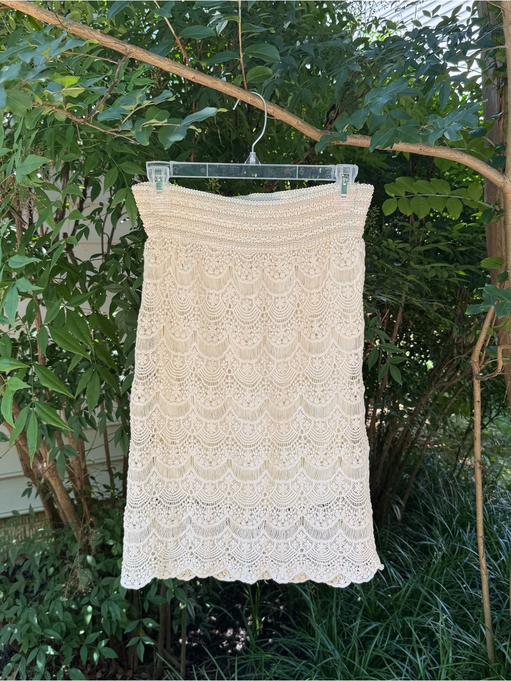 Vintage Cream Crochet Lace Midi Skirt - Women's